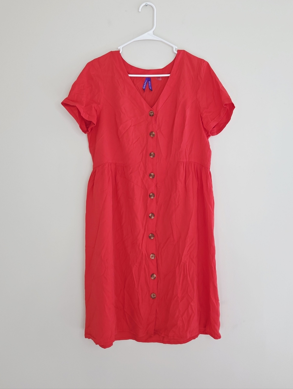 Seraphine Maternity Button Down Short Sleeve Red Tencel Dress Size 6